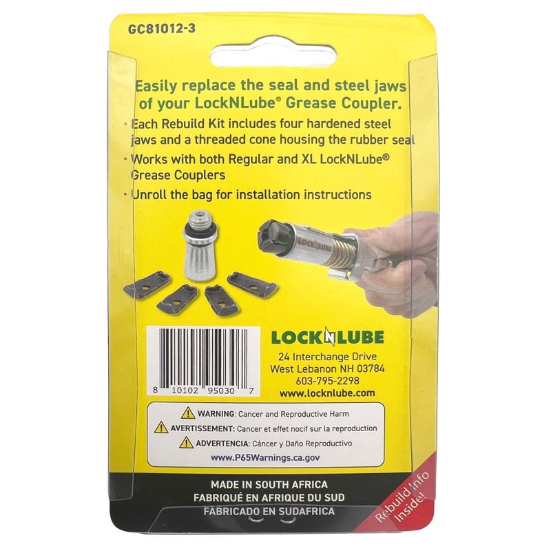 LockNLube Coupler Rebuild Kit 3-Pack. Extend The Life of Your Grease Coupler by Replacing The Seal and Steel Jaws. Get Back to greasing Faster with Less Downtime! - Image 2